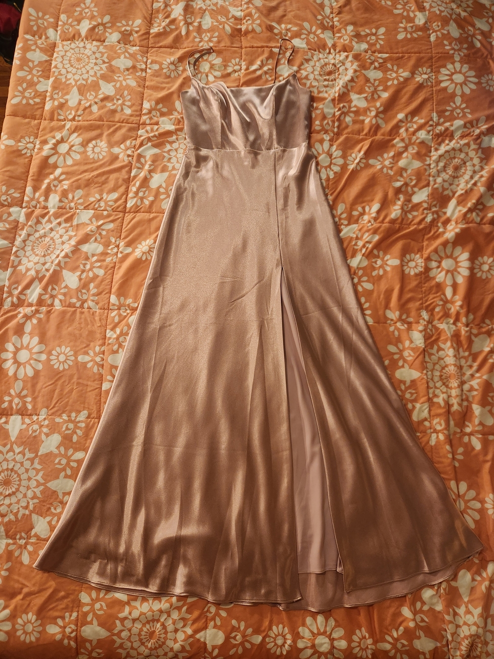 Birdy Grey Satin Slip Maxi Dress in Rose Gold